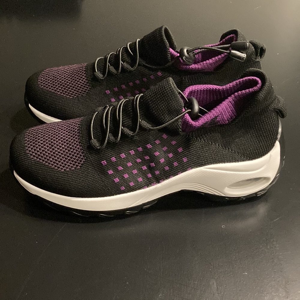 Women's Walking Shoes Sock Sneakers - Mesh Easy Lace Air Purple&Black